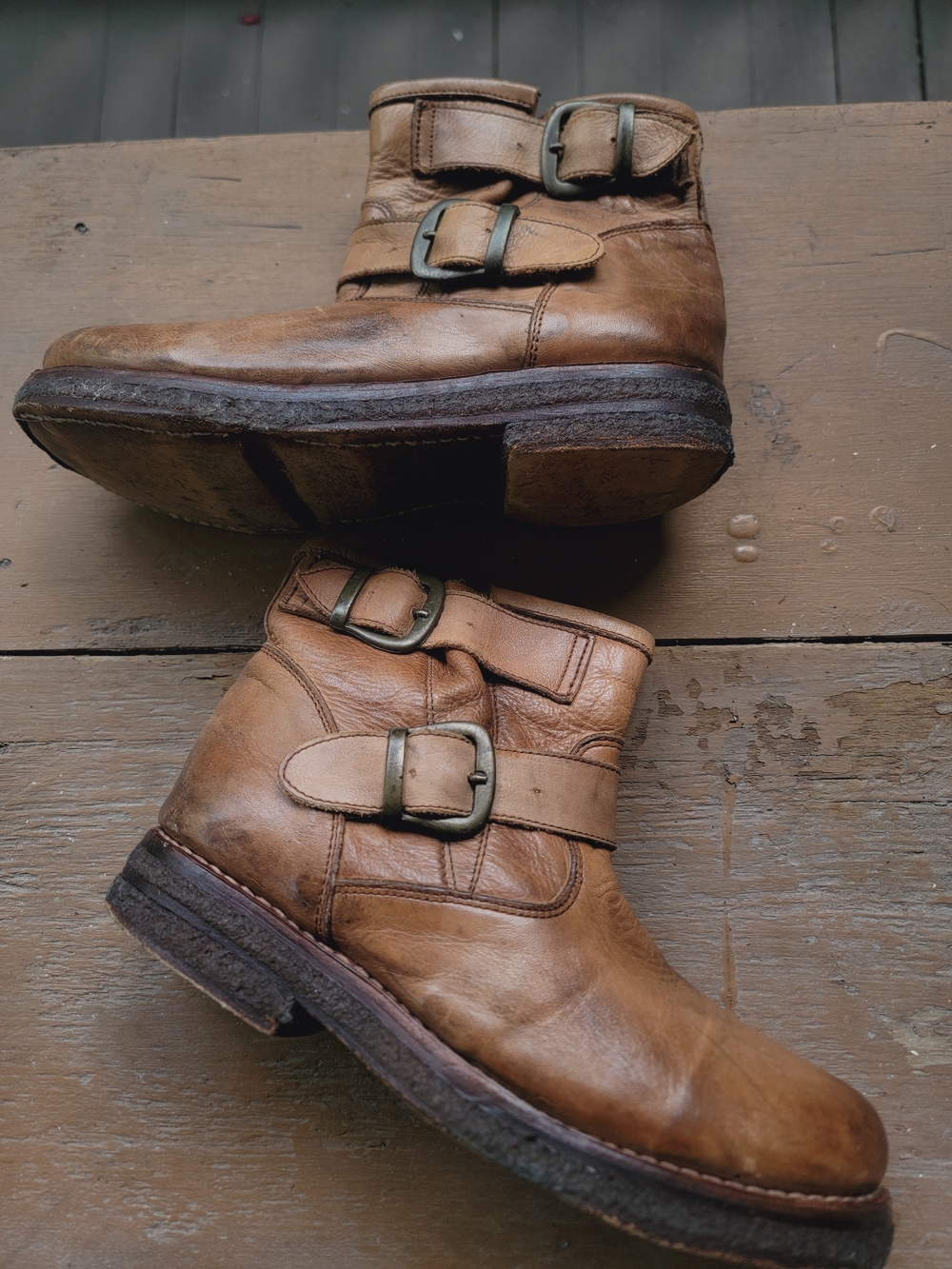 Bed Stu Spunky Bench Made Weathered & Distressed Leather Buckle Moto Ankle Boots